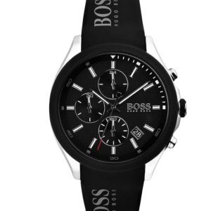 Montre homme Hugo Boss 44 mm réf. 1513716, bracelet silicone, mouvement quartz chronographe – vue de face | Horlova Maroc