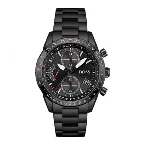 Montre homme Hugo Boss 44 mm réf. 1513854, bracelet acier, mouvement quartz chronographe – vue de face | Horlova Maroc
