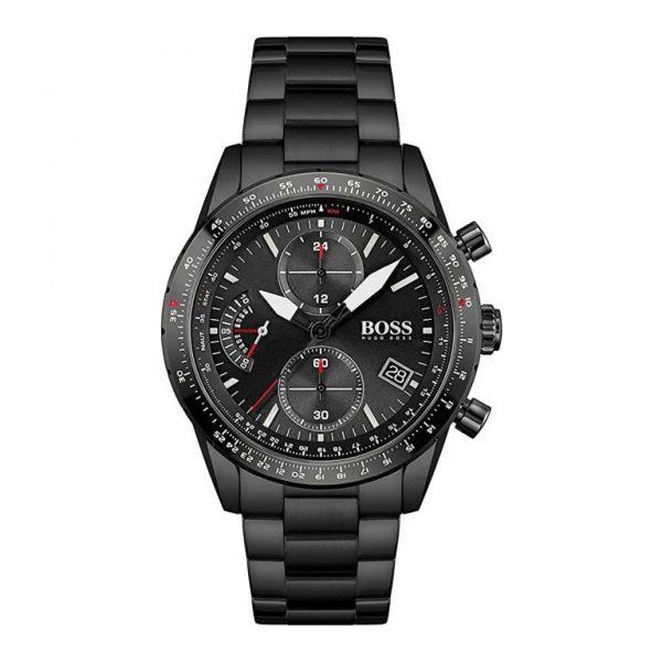 Montre homme Hugo Boss 44 mm réf. 1513854, bracelet acier, mouvement quartz chronographe – vue de face | Horlova Maroc