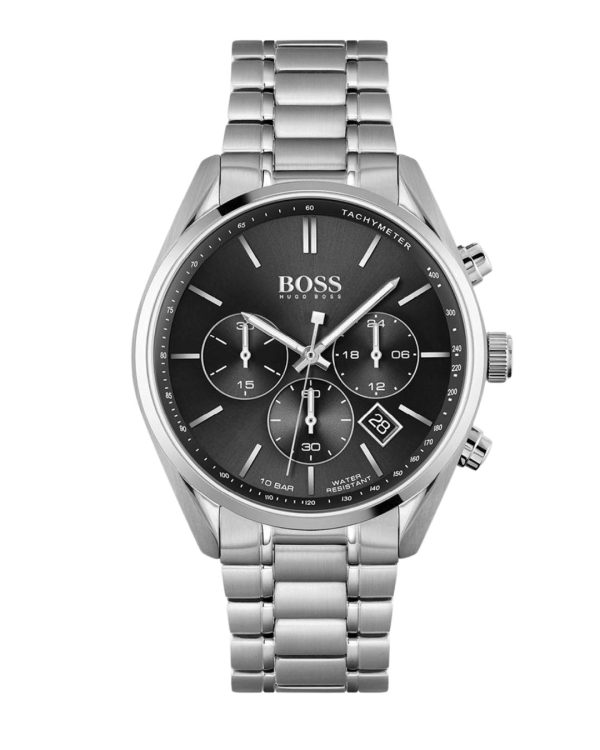 Montre homme Hugo Boss 44 mm réf. 1513871, bracelet acier, mouvement quartz chronographe – vue de face | Horlova Maroc