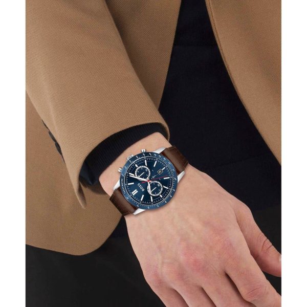 Montre homme Hugo Boss réf. 1513921, chronographe quartz, boîtier 44 mm, cuir, verre minéral – vue principale, Horlova Maroc