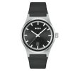 Montre homme Hugo Boss 44 mm réf. 1514075, cadran noir, bracelet cuir, mouvement quartz – vue de face | Horlova Maroc