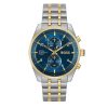 Montre homme Hugo Boss 44 mm réf. 1514247, cadran bleu, bracelet acier, mouvement quartz chronographe – vue de face | Horlova Maroc