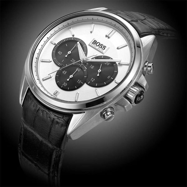 Montre homme Hugo Boss réf. 1512880, boîtier 46 mm, acier inoxydable, cuir, verre minéral – troisième vue