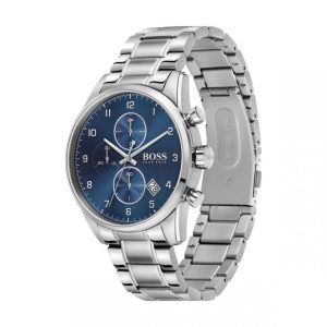 Montre homme Hugo Boss 46 mm réf. 1513784, bracelet acier, mouvement quartz chronographe – vue de face | Horlova Maroc