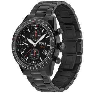 Montre homme Hugo Boss Aero 44 mm réf. 1513771, cadran noir, mouvement quartz – vue de trois-quarts