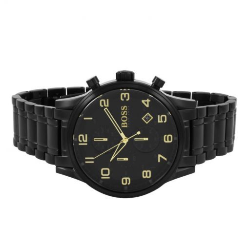 Montre homme Hugo Boss Aeroliner réf. 1513275, chronographe quartz, boîtier 44 mm, acier inoxydable, cuir – troisième vue