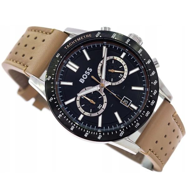 Montre homme Hugo Boss Allure réf. 1513964, chronographe quartz, boîtier 44 mm, cuir, étanche 50 m – troisième vue