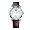 Montre homme Hugo Boss Ambassador 43 mm réf. 1513021, cadran blanc, bracelet cuir, mouvement quartz – vue de face | Horlova Maroc