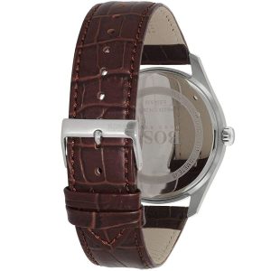 Montre homme Hugo Boss Ambassador 43 mm réf. 1513021, cadran blanc, bracelet cuir – vue de trois-quarts