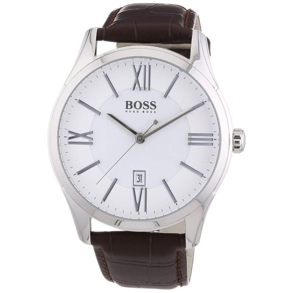 Montre homme Hugo Boss Ambassador 43 mm réf. 1513021, cadran blanc, bracelet cuir – autre angle