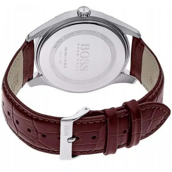 Montre homme Hugo Boss Ambassador 43 mm réf. 1513021, cadran blanc, bracelet cuir – vue rapprochée