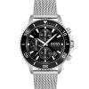 Montre homme Hugo Boss Amiral 46 mm réf. 1513904, cadran noir, bracelet acier, mouvement quartz chronographe – vue de face | Horlova Maroc