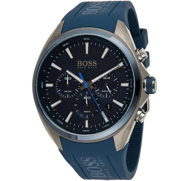 Montre homme Hugo Boss Distinct 46 mm réf. 1513856, cadran bleu, bracelet caoutchouc – vue rapprochée