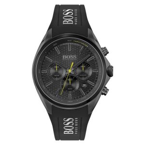 Montre homme Hugo Boss Distinct réf. 1513859, chronographe quartz, boîtier 46 mm, acier inoxydable, silicone – vue principale, Horlova Maroc