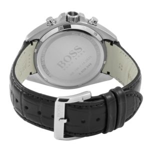 Montre homme Hugo Boss Driver 44 mm réf. 1512879, cadran noir, bracelet cuir – vue de trois-quarts