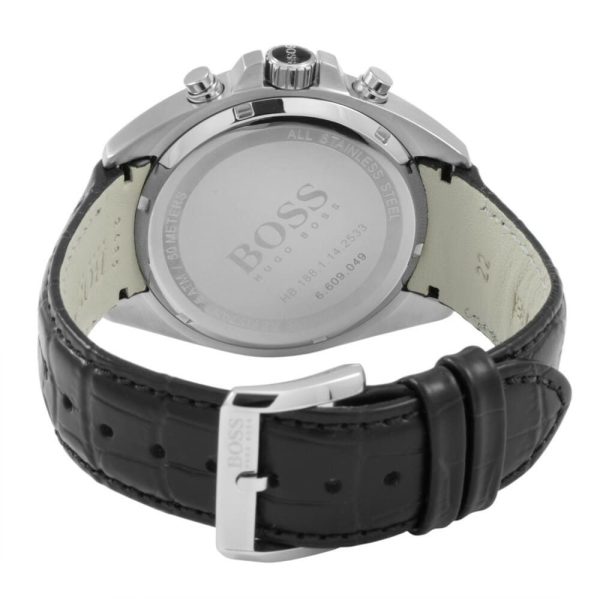Montre homme Hugo Boss Driver 44 mm réf. 1512879, cadran noir, bracelet cuir – vue de trois-quarts