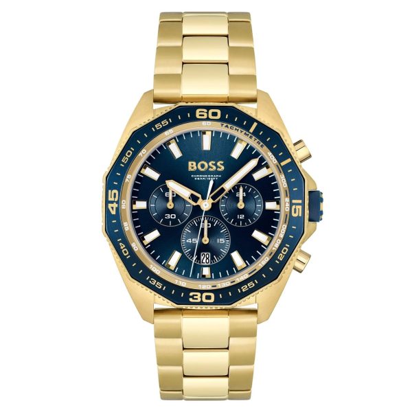 Montre homme Hugo Boss Energy 44 mm réf. 1513973, cadran bleu, bracelet acier, mouvement quartz – vue de face | Horlova Maroc