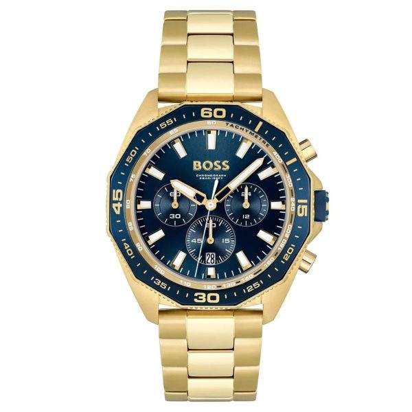 Montre homme Hugo Boss Energy 44 mm réf. 1513973, cadran bleu, bracelet acier – vue de trois-quarts