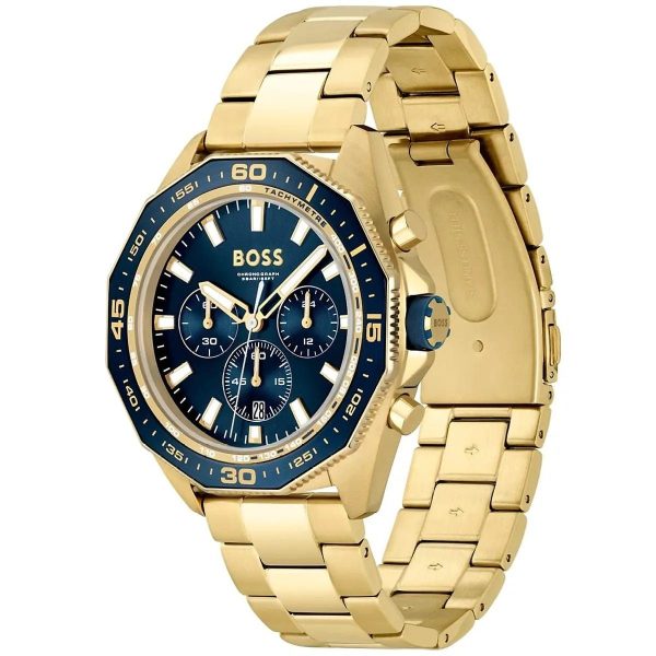 Montre homme Hugo Boss Energy 44 mm réf. 1513973, cadran bleu, bracelet acier – autre angle