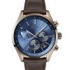 Montre homme Hugo Boss Grand Prix 44 mm réf. 1513604, cadran bleu, bracelet cuir, mouvement quartz – vue de face | Horlova Maroc
