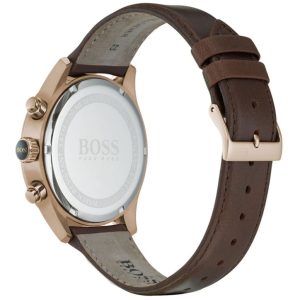 Montre homme Hugo Boss Grand Prix 44 mm réf. 1513604, cadran bleu, bracelet cuir – vue de trois-quarts