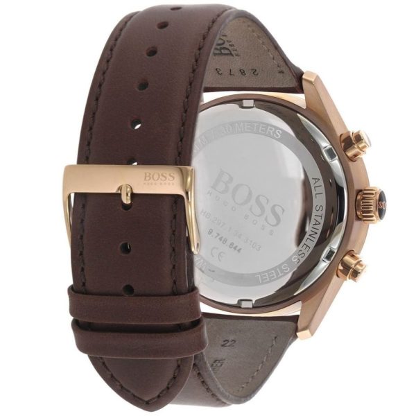 Montre homme Hugo Boss Grand Prix 44 mm réf. 1513604, cadran bleu, bracelet cuir – autre angle