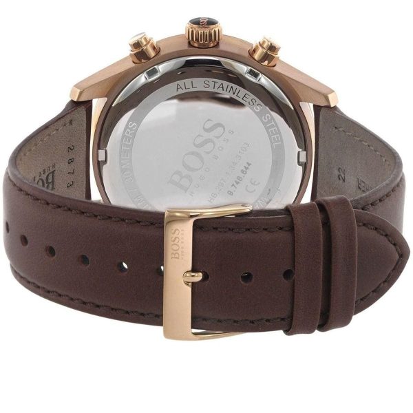 Montre homme Hugo Boss Grand Prix 44 mm réf. 1513605, cadran marron, mouvement quartz chronographe – vue rapprochée