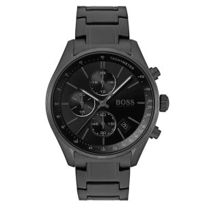 Montre homme Hugo Boss Grand Prix 44 mm réf. 1513676, cadran noir, mouvement quartz – vue de face | Horlova Maroc