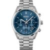 Montre homme Hugo Boss Grand Prix 44 mm réf. 1514226, cadran bleu, bracelet acier – vue de face | Horlova Maroc