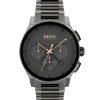 Montre homme Hugo Boss Grandmaster 44 mm réf. 1513814, cadran noir, bracelet acier – vue de face | Horlova Maroc