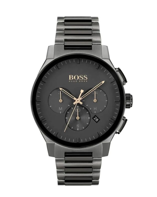 Montre homme Hugo Boss Grandmaster 44 mm réf. 1513814, cadran noir, bracelet acier – vue de face | Horlova Maroc