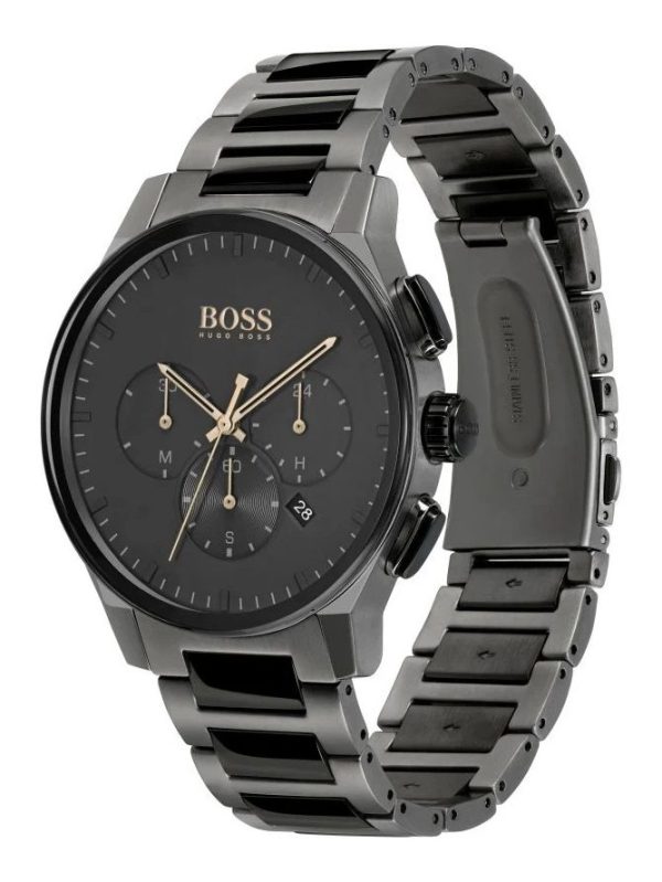 Montre homme Hugo Boss Grandmaster 44 mm réf. 1513814, cadran noir, bracelet acier – vue rapprochée