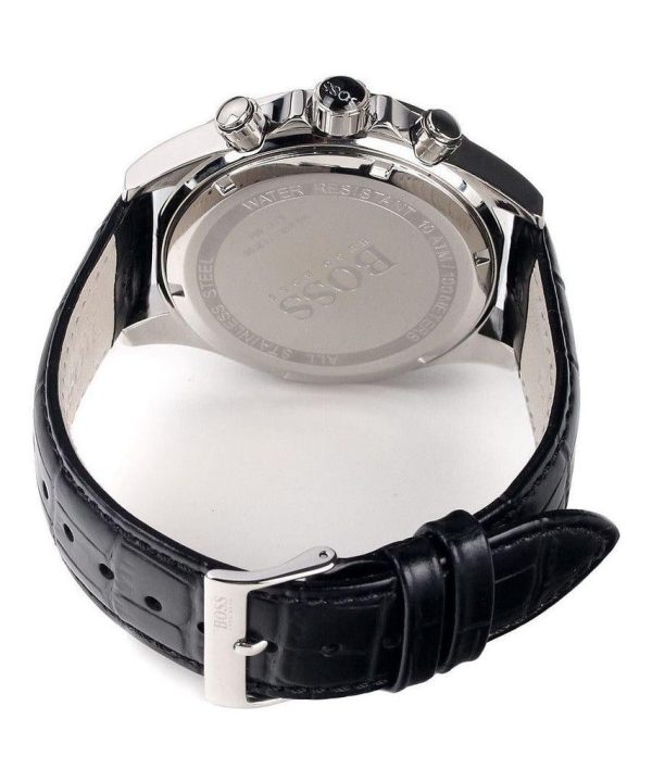 Montre homme Hugo Boss Ikon 44 mm réf. 1513178, cadran noir, bracelet cuir, mouvement quartz – vue de face | Horlova Maroc