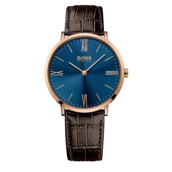 Montre homme Hugo Boss Jackson 40 mm réf. 1513458, cadran bleu, bracelet cuir – vue rapprochée