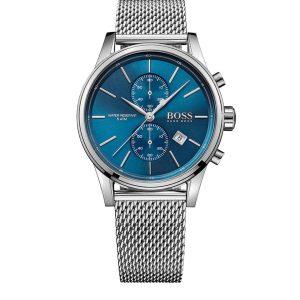 Montre homme Hugo Boss Jet 41 mm réf. 1513441, bracelet acier, mouvement quartz chronographe – vue de face | Horlova Maroc