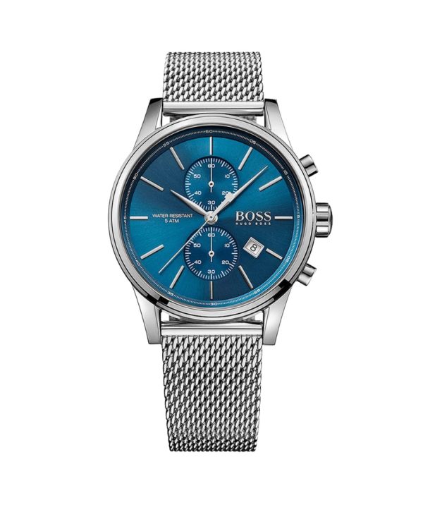 Montre homme Hugo Boss Jet 41 mm réf. 1513441, bracelet acier, mouvement quartz chronographe – vue de face | Horlova Maroc