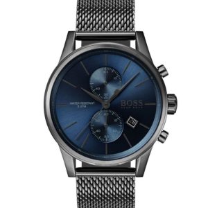 Montre homme Hugo Boss Jet 41 mm réf. 1513677, cadran bleu, mouvement quartz – vue de face | Horlova Maroc