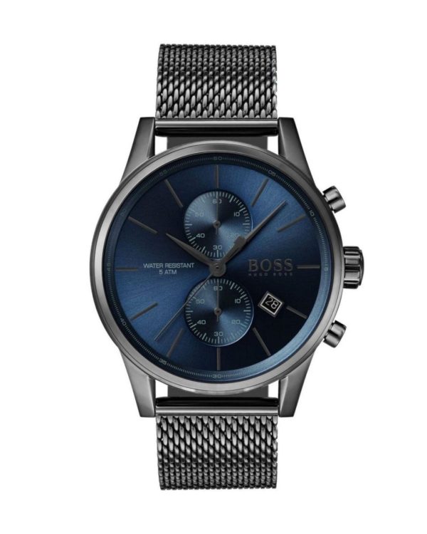 Montre homme Hugo Boss Jet 41 mm réf. 1513677, cadran bleu, mouvement quartz – vue de face | Horlova Maroc