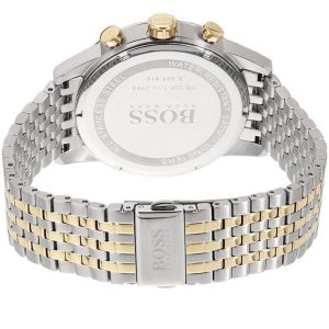 Montre homme Hugo Boss Navigator 44 mm réf. 1513499, cadran argenté, bracelet acier – vue de trois-quarts