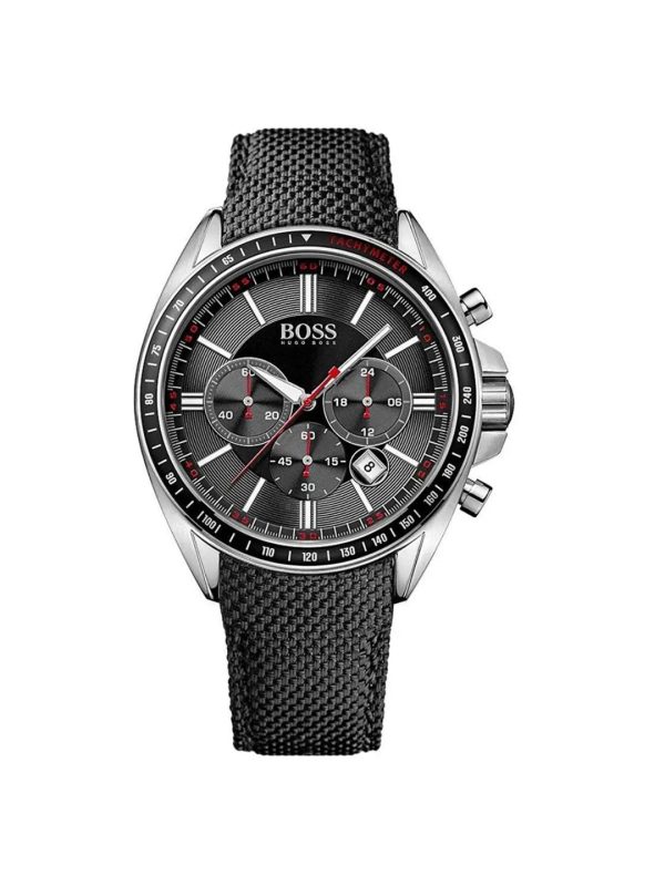 Montre homme Hugo Boss Nylon 47 mm réf. 1513087, bracelet textile, mouvement quartz chronographe – vue de face | Horlova Maroc