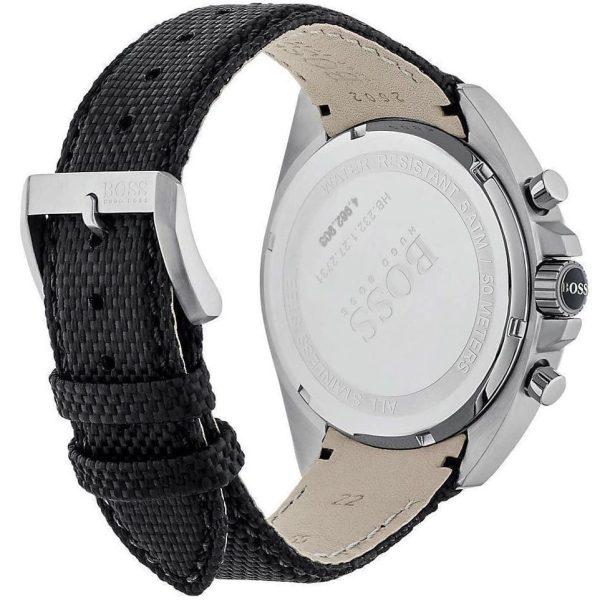 Montre homme Hugo Boss Nylon 47 mm réf. 1513087, bracelet textile, mouvement quartz chronographe – autre angle