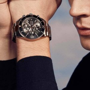Montre homme Hugo Boss Ocean réf. 1513705, chronographe quartz, boîtier 46 mm, acier inoxydable – vue principale, Horlova Maroc
