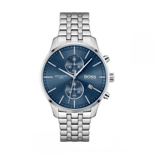 Montre homme Hugo Boss Pilot 44 mm réf. 1513839, bracelet acier, mouvement quartz chronographe – vue de face | Horlova Maroc