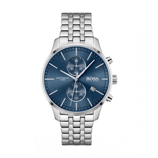 Montre homme Hugo Boss Pilot 44 mm réf. 1513839, bracelet acier, mouvement quartz chronographe – vue de face | Horlova Maroc