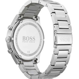 Montre homme Hugo Boss Pioneer 44 mm réf. 1513712, cadran argenté, bracelet acier – vue du fond de boîte
