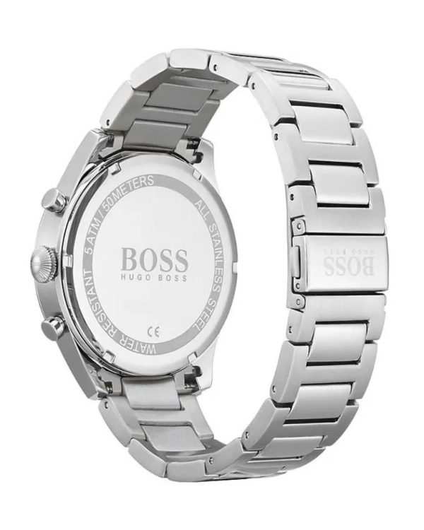 Montre homme Hugo Boss Pioneer 44 mm réf. 1513712, cadran argenté, bracelet acier – vue du fond de boîte
