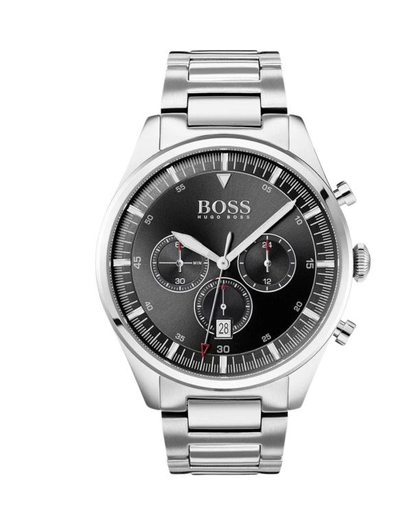 Montre homme Hugo Boss Pioneer 44 mm réf. 1513712, cadran argenté, bracelet acier – autre angle
