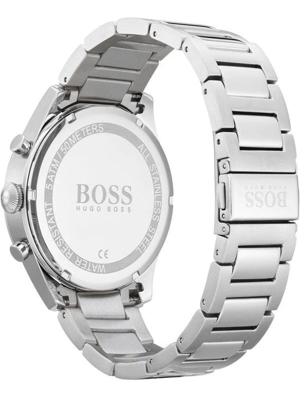 Montre homme Hugo Boss Pioneer 44 mm réf. 1513712, cadran argenté, bracelet acier – vue rapprochée