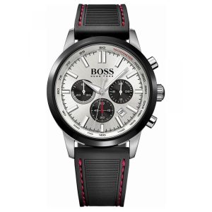 Montre homme Hugo Boss Racing réf. 1513185, boîtier 44 mm, acier inoxydable, cuir, silicone, verre minéral – vue principale, Horlova Maroc